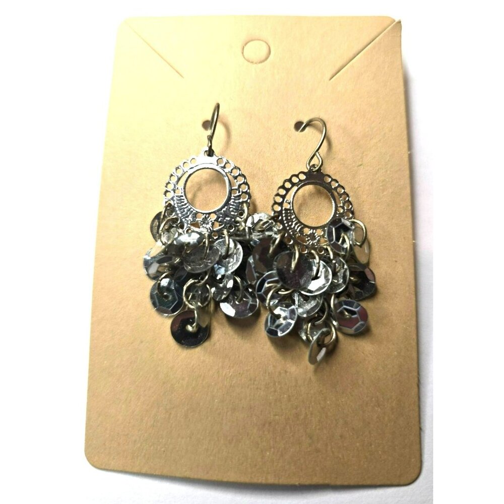 VTG Earrings Pierced Hoops Dangle Silver Toned Boho Statement Lightweight
